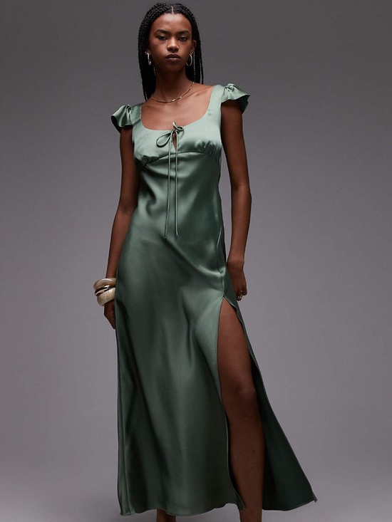 ASOS Dresses & Skirts - ASOS Satin Green Tie-Front Maxi Dress size 10 NEVER WARN